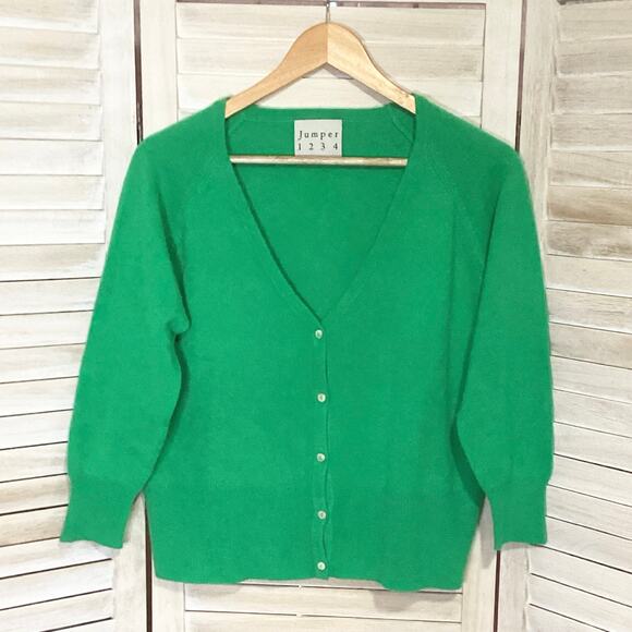 Jumper 1234 Kelly Green 100% Cashmere Cropped Cardigan 3 L - Picture 3 of 9